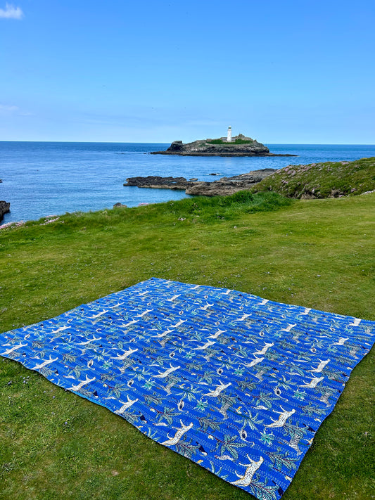 Blue jungle beach blanket