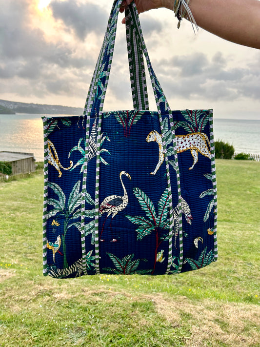 Navy jungle beach bag
